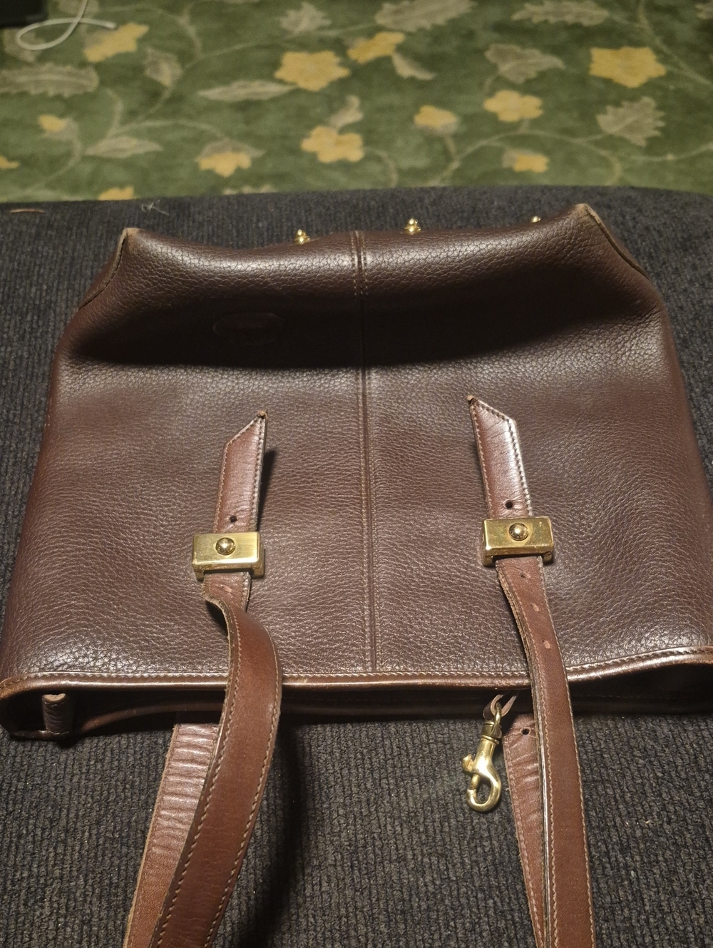 Dooney & Bourke Brown Pebbled Leather Messenger Bag with Gold Hardware